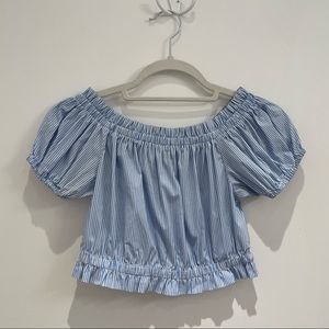 Blue Striped Blouse Crop Top